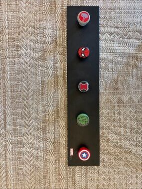 Marvel Black Wall Hook Rack with Red, Green and White Superhero Knobs